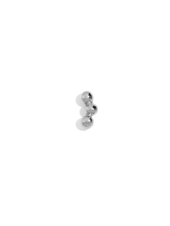 Three Ball Curve White Gold Single Stud Earring