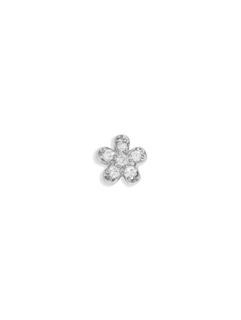 Pavé Teeny Flower Motif White Gold Threaded Single Stud