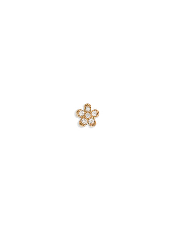 Pavé Teeny Flower Motif Yellow Gold Single Stud