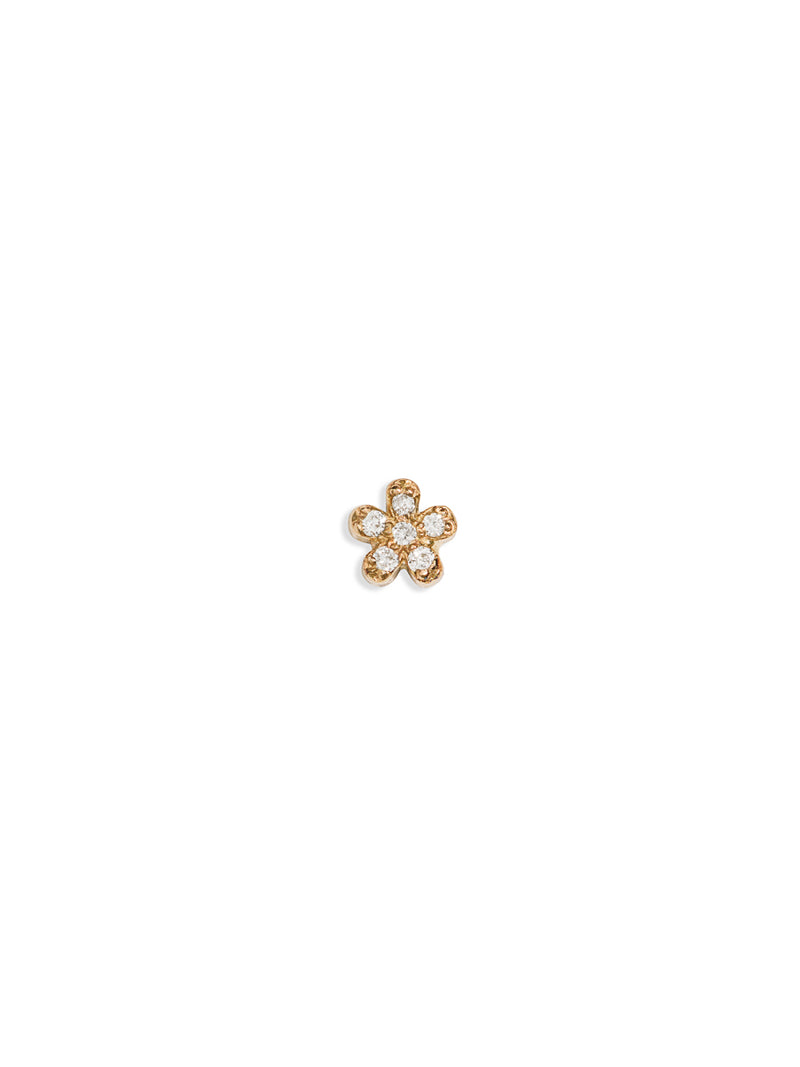 Pavé Teeny Flower Motif Yellow Gold Stud