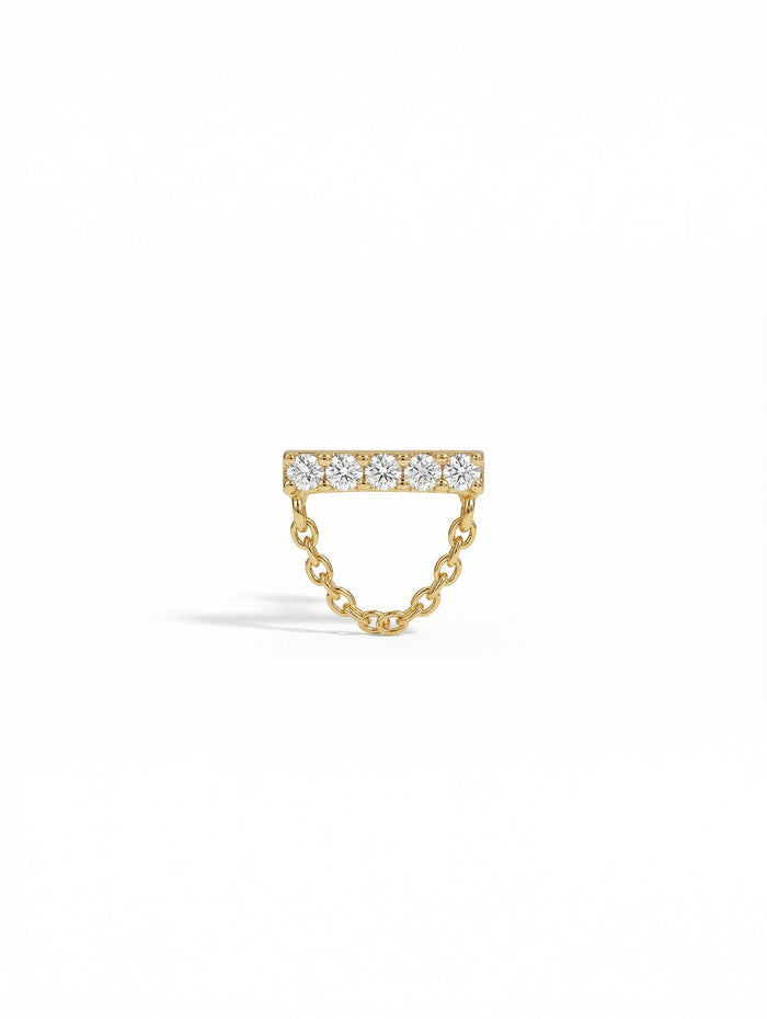 5 Lab-Grown Diamond Bar with Chain Drape Yellow Gold Stud