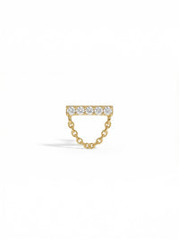 5 Lab-Grown Diamond Bar with Chain Drape Yellow Gold Stud