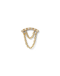 Diamond Curved Bar with Chain Drapes Yellow Gold Stud