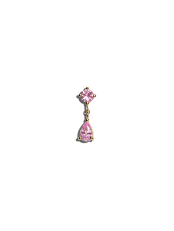 Pink Sapphire Round & Pear Drop Yellow Gold Single Stud