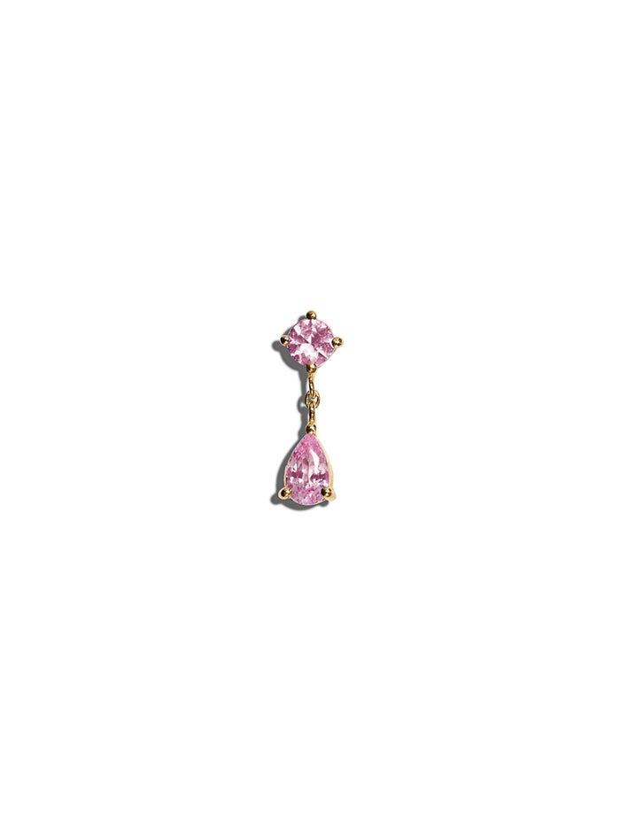 Pink Sapphire Round & Pear Drop Yellow Gold Stud