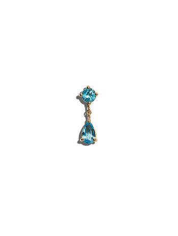 Swiss Blue Topaz Round & Pear Drop Yellow Gold Stud