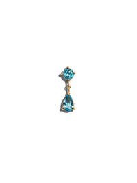 Swiss Blue Topaz Round & Pear Drop Yellow Gold Single Stud