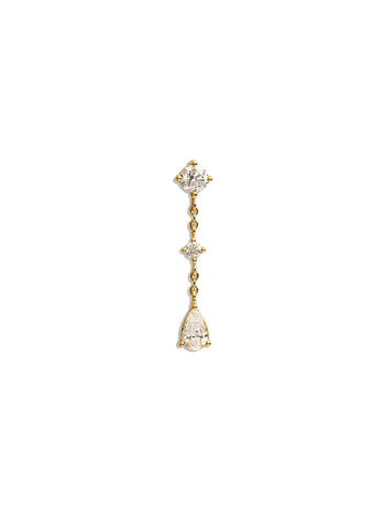 Double Round and Dangle Pear Diamond Drop Yellow Gold Single Earring