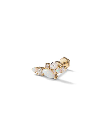 Long Opal and Diamond Cluster Yellow Gold Stud