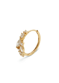 11mm Diamond Cluster Yellow Gold Single Hoop Earring