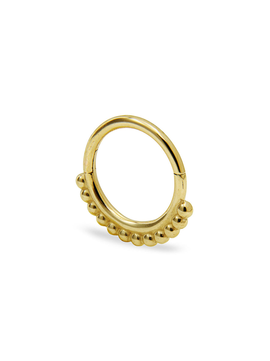 Beaded Yellow Gold Cartilage Hinge Clicker Hoop