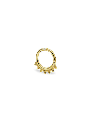 Tri-Bead Yellow Gold Cartilage Hinge Clicker Hoop