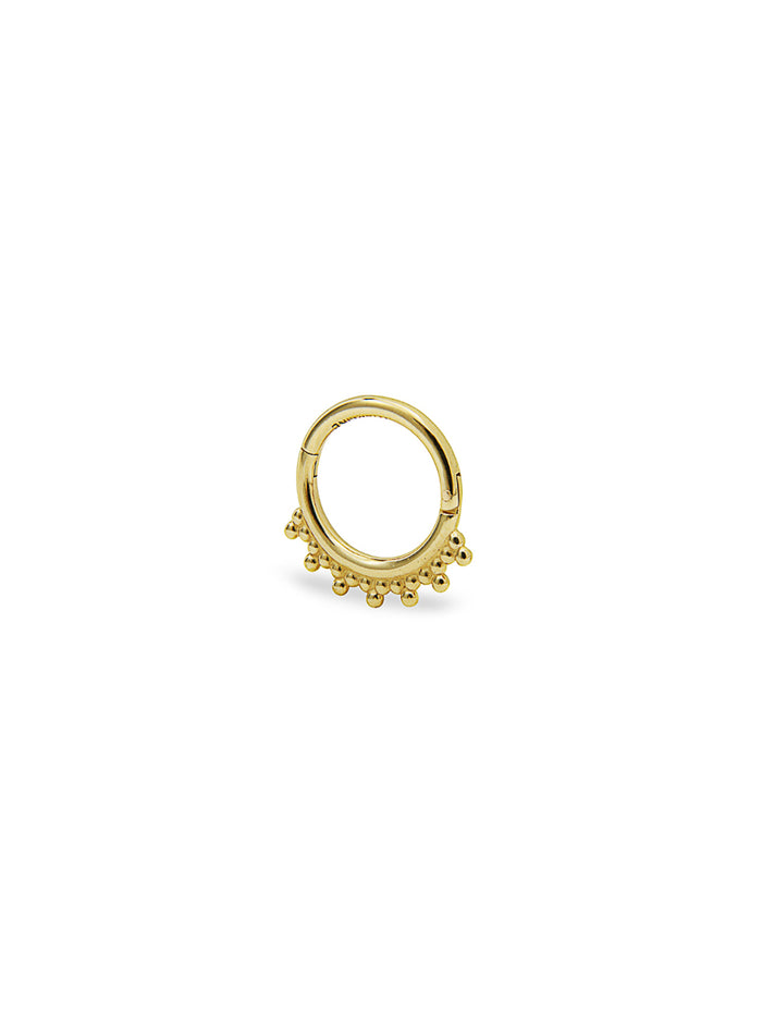 Tri-Bead Yellow Gold Cartilage Hinge Clicker Hoop