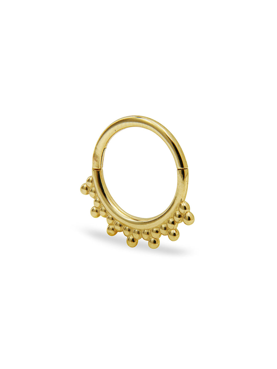 Tri-Bead Yellow Gold Cartilage Hinge Clicker Hoop