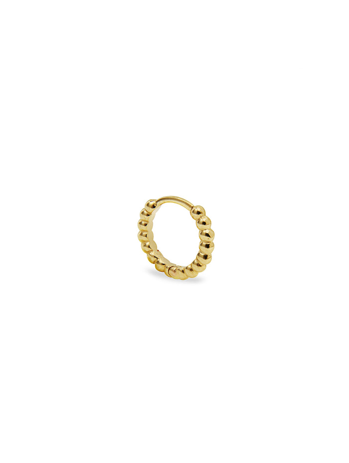 Beaded Single Yellow Gold Hoop