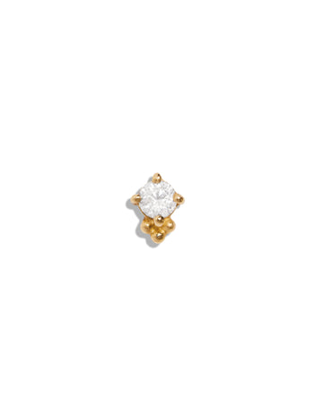 Diamond Solitaire Tri-Bead Yellow Gold Stud