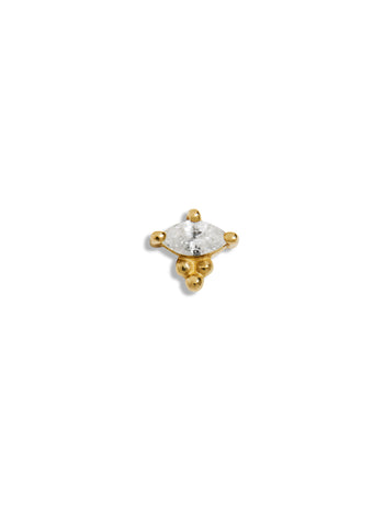 Diamond Marquise Tri-Bead Yellow Gold Stud