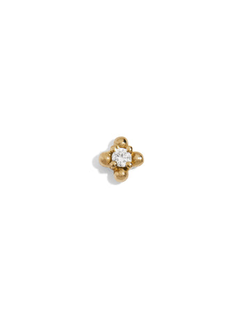 4 Bead Diamond Solitaire Yellow Gold Single Earring