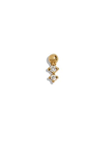 Diamond + Bead Trio Bar Yellow Gold Stud