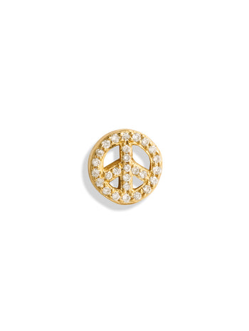 Diamond Peace Sign Yellow Gold Stud