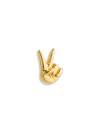 Peace Sign Hand Yellow Gold Single Stud