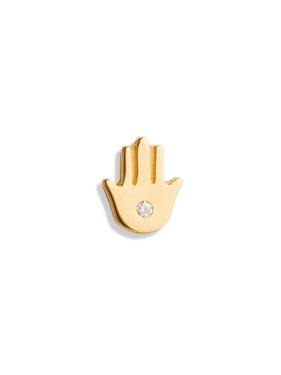 Diamond Hamsa Yellow Gold Single Stud