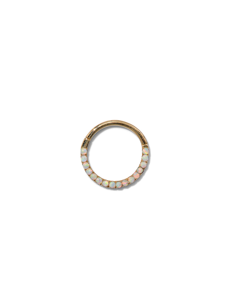 Opal Front Yellow Gold Hinge Clicker Hoop