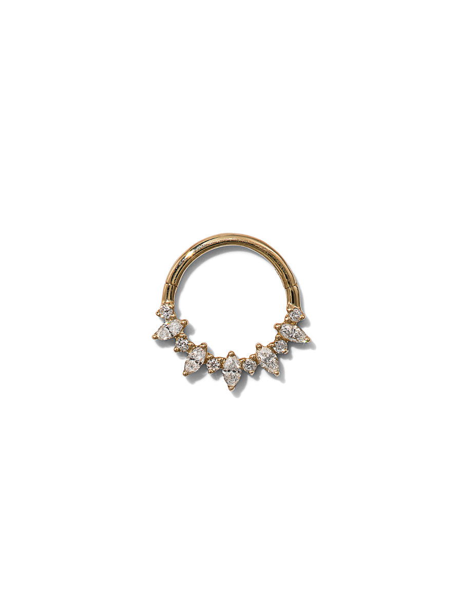 Marquise & Round Diamond Front Yellow Gold Hinge Clicker Hoop