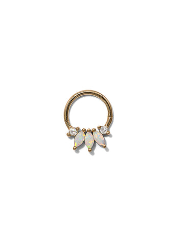 3 Opal Marquise & Diamond Front Yellow Gold Hinge Clicker Hoop