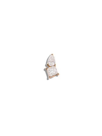 Pear & Square Diamond Yellow Gold Single Stud