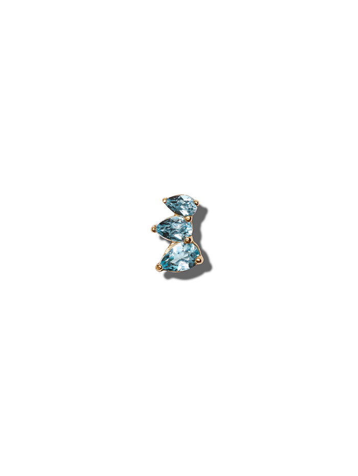 3 Graduated Pear Swiss Blue Topaz Yellow Gold Stud