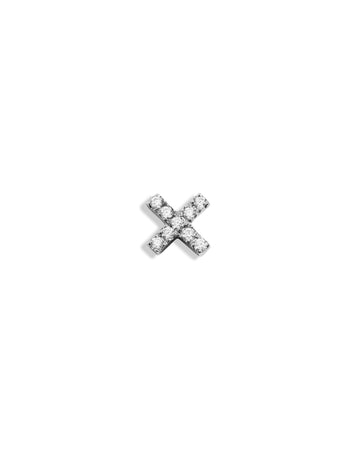 Pavé X Motif White Gold Single Stud Earring