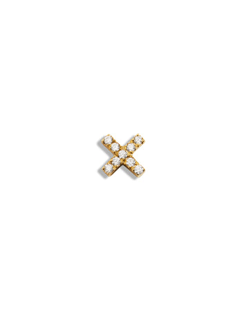 Pavé X Motif Yellow Gold Single Stud Earring