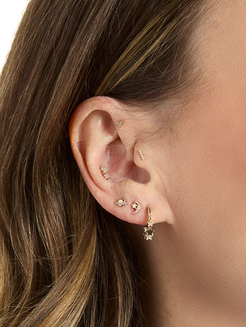 Crescent Moon & Star Yellow Gold Single Stud