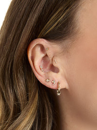 Crescent Moon & Star Yellow Gold Stud