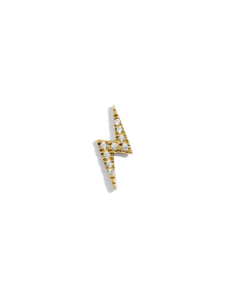 Pavé Lightning Bolt Motif Yellow Gold Single Stud