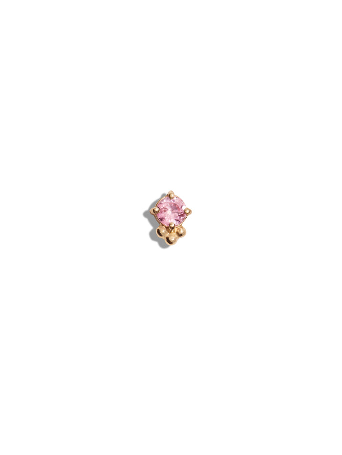 Peach Sapphire Round Tri-Bead Yellow Gold Stud