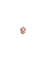 Peach Sapphire Round Tri-Bead Yellow Gold Stud