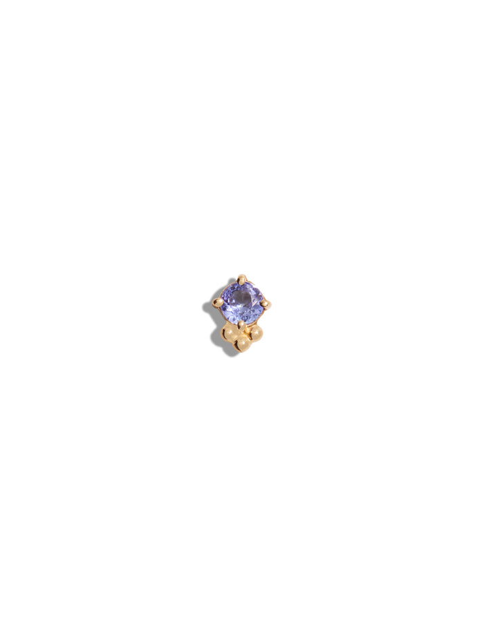 Tanzanite Round Tri-Bead Yellow Gold Stud