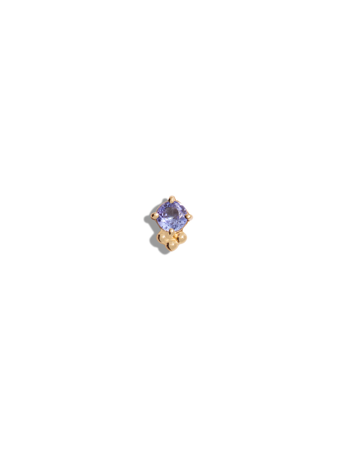 Tanzanite Round Tri-Bead Yellow Gold Stud