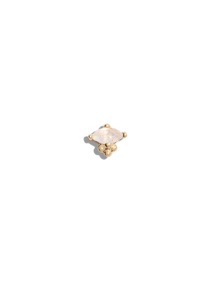 Moonstone Marquise Tri-Bead Yellow Gold Stud