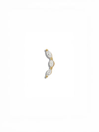 Mini Three Diamond Marquise Curve Yellow Gold Stud