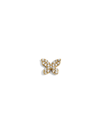 Pavé Butterfly Motif Yellow Gold Single Stud Earring