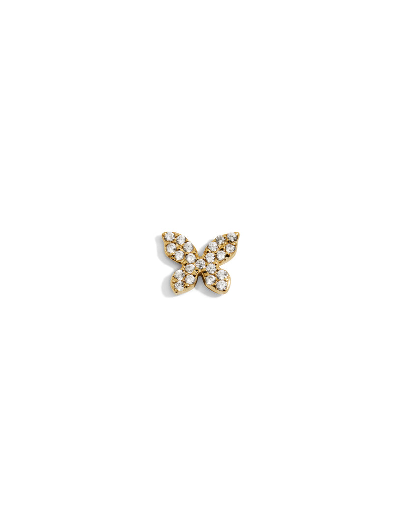 Pavé Butterfly Motif Yellow Gold Stud