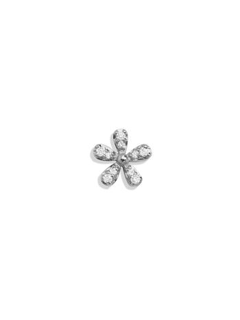 Pavé Flower Motif White Gold Single Stud