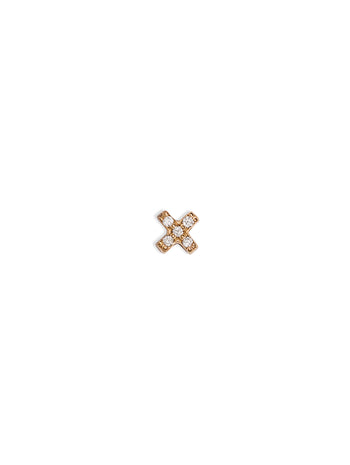 Pavé Teeny X Motif Yellow Gold Single Stud