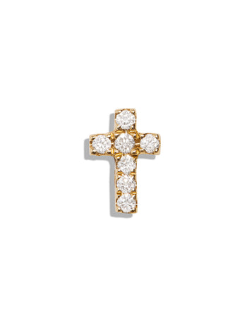 Pavé Cross Motif Yellow Gold Single Stud Earring