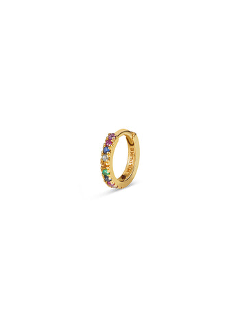 6.5mm Rainbow Pavé Yellow Gold Single Hoop Earring