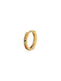 8mm Rainbow Pavé Yellow Gold Single Hoop Earring