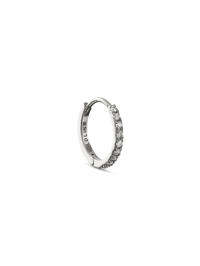 8mm Diamond Pavé White Gold Single Hoop Earring